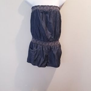 Mudd strapless demin romper w/embroidery …